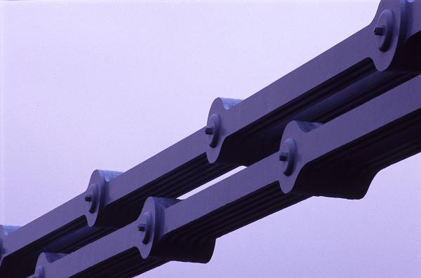 chain link suspension bridge details of the metal chain links on the suspension bridge crossing the menai straight, north wales, uk